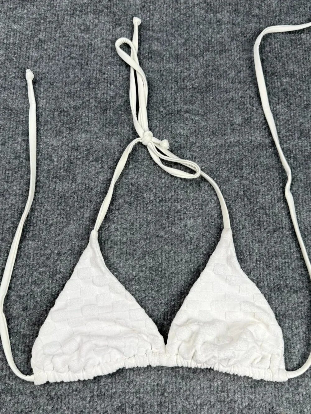 Jack's Swimwear White Textured Triangle Bikini Top Halter String XS
